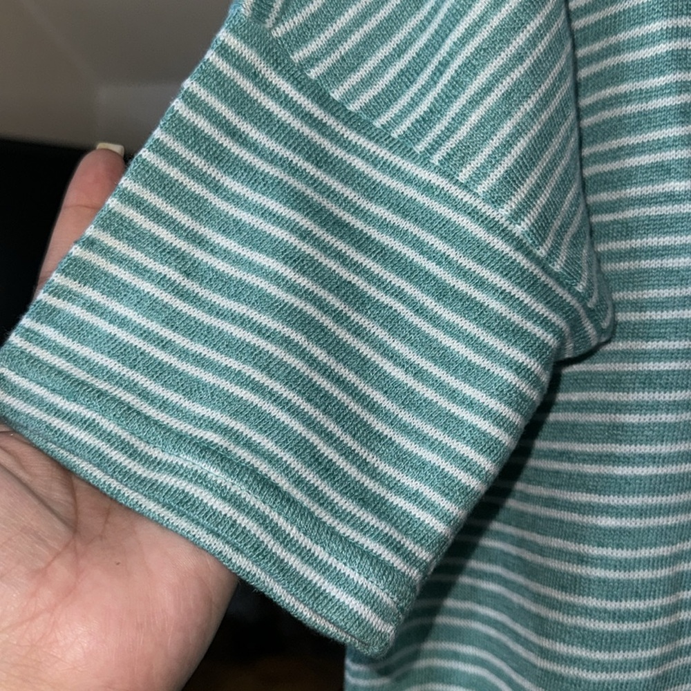 LL Bean- NWOT Teal & White Stripe Linen Blend Short Sleeve Top Size Small - Picture 5 of 8